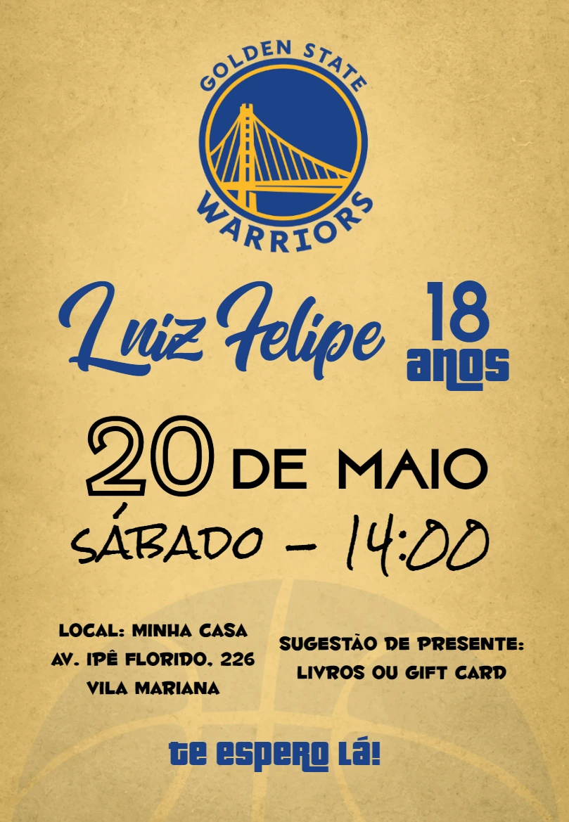 Convite Aniversário Golden State Warriors NBA para Editar Online