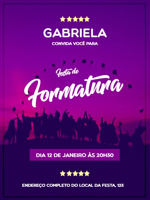 Convite de Formatura Moderno e Elegante para Editar Online