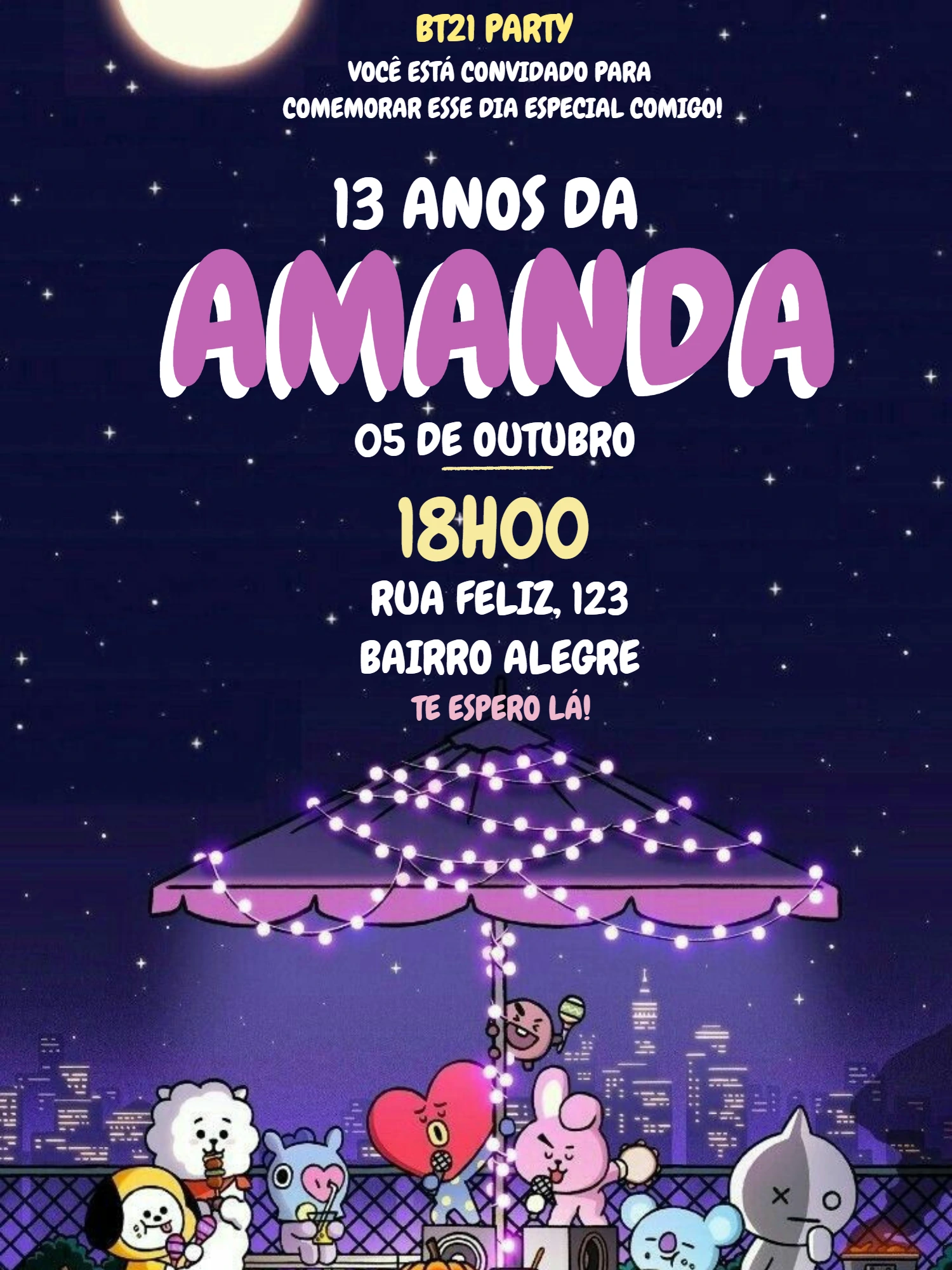 Convite de Aniversário BT21 com Personagens para Editar Online