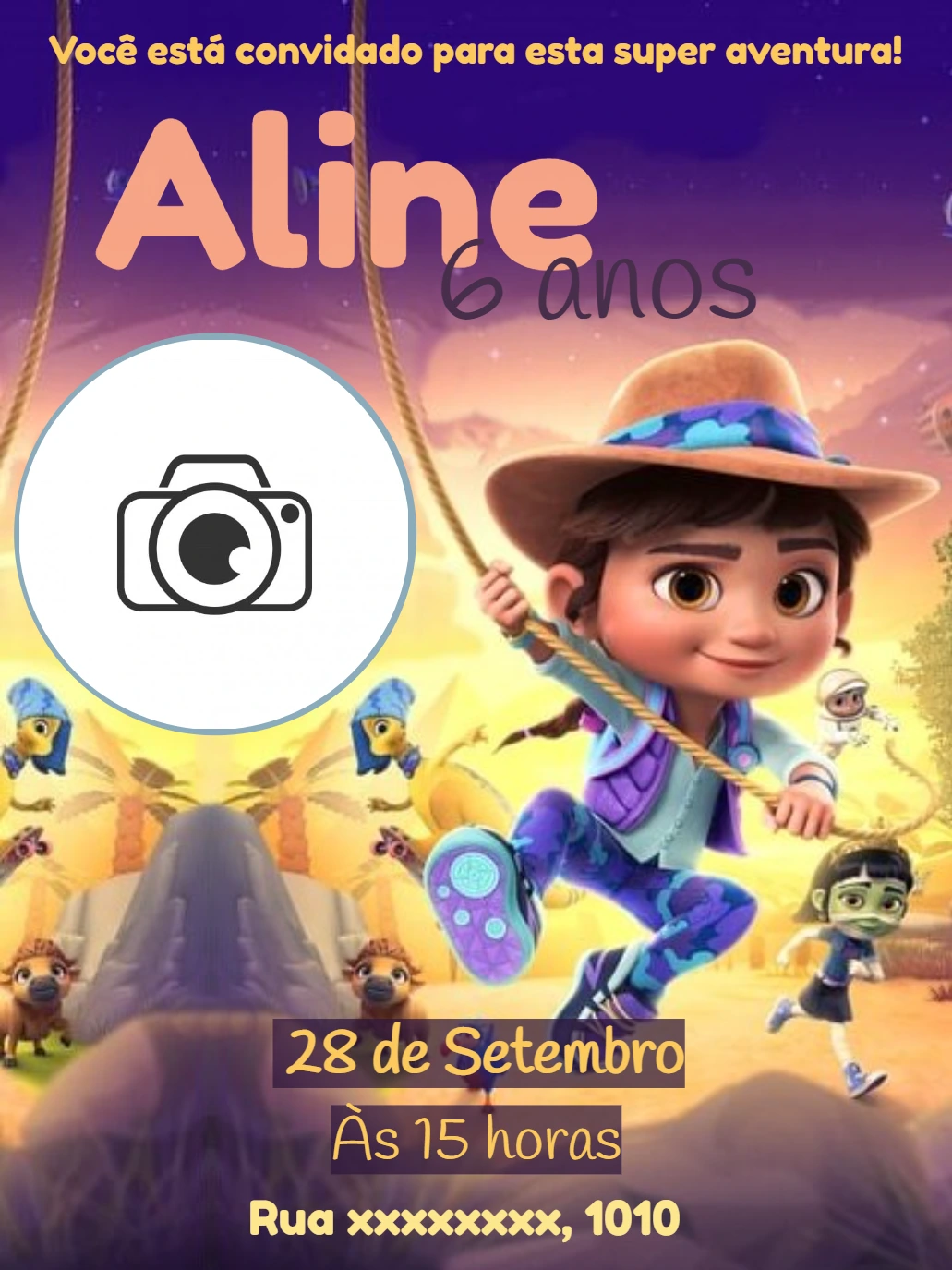 Convite Aniversário Ridley Jones com Foto para Editar Online