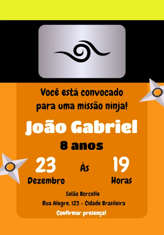 Convite de Aniversário Naruto Editável Online para Enviar