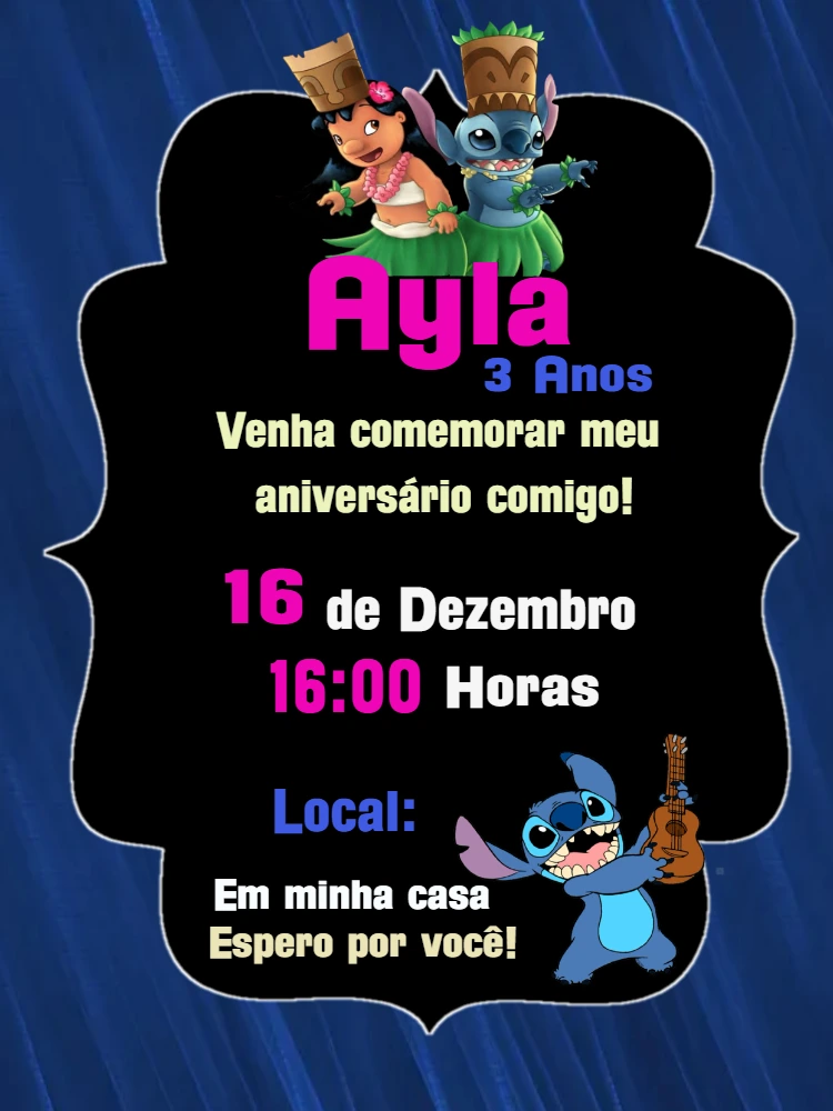 Convite de Aniversário Lilo & Stitch para Editar Online