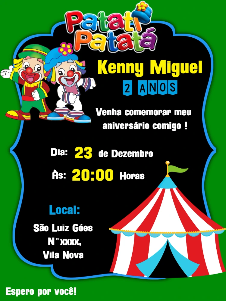 Convite de Aniversário Patati Patatá para Editar Online