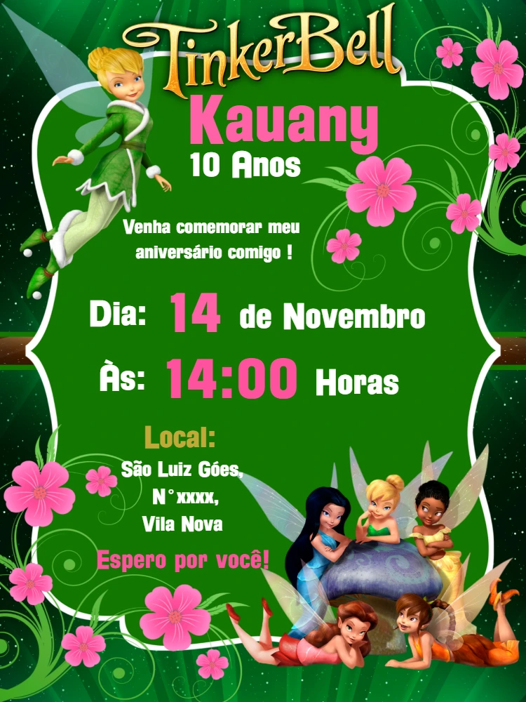 Convite de Aniversário Tinker Bell para Editar Online