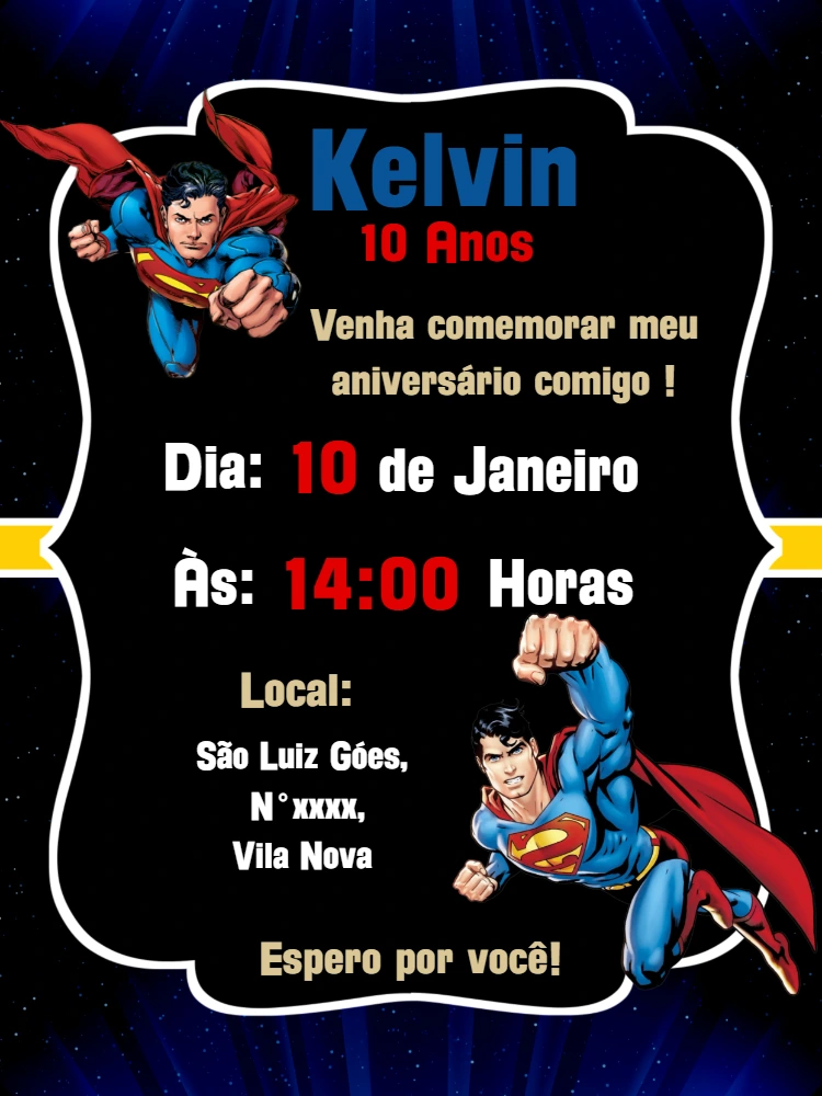 Convite de Aniversário Super-Homem para Editar Online