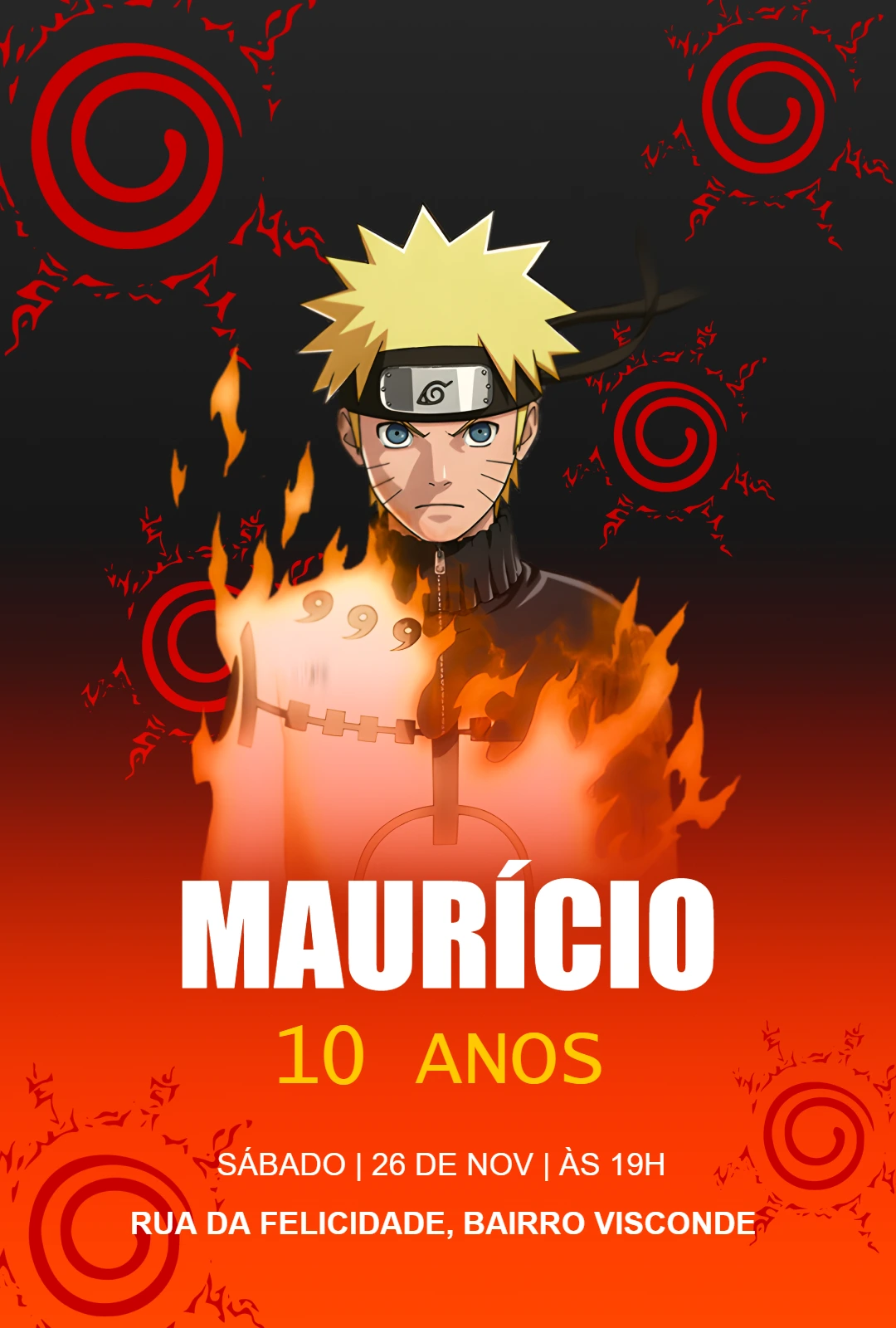 Convite Aniversário Naruto Uzumaki para Editar Online