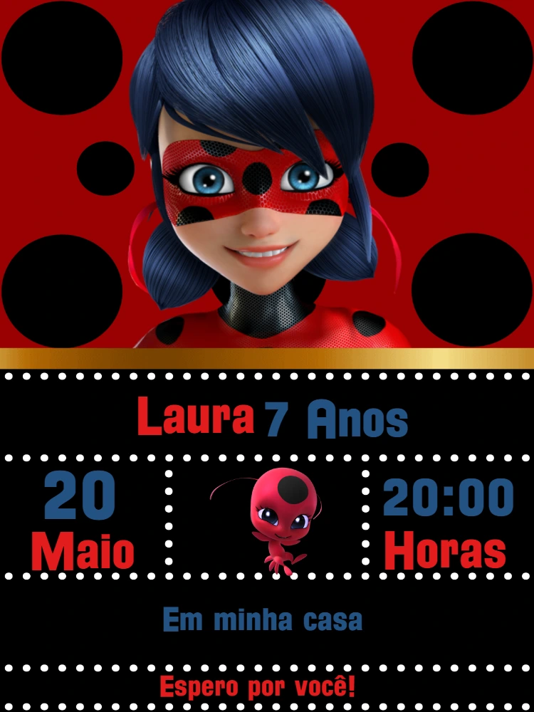 Convite de Aniversário Ladybug Miraculous para Editar Online