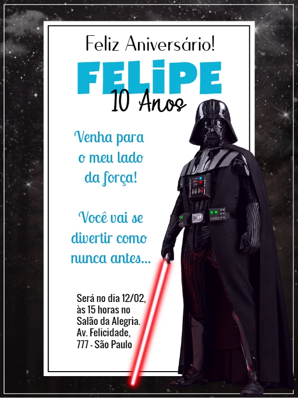 Convite Aniversário Star Wars com Darth Vader para Editar