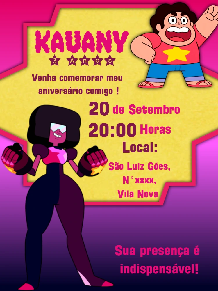 Convite de Aniversário Steven Universo para Editar Online
