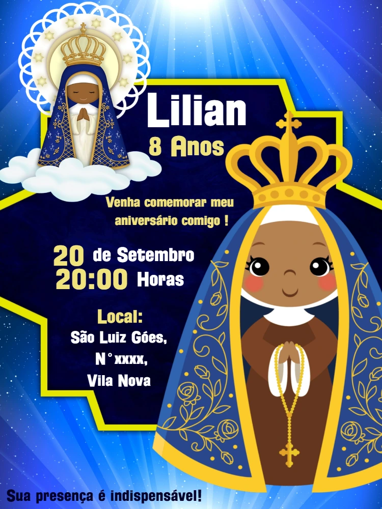 Convite Aniversário Nossa Senhora Aparecida para Editar Online