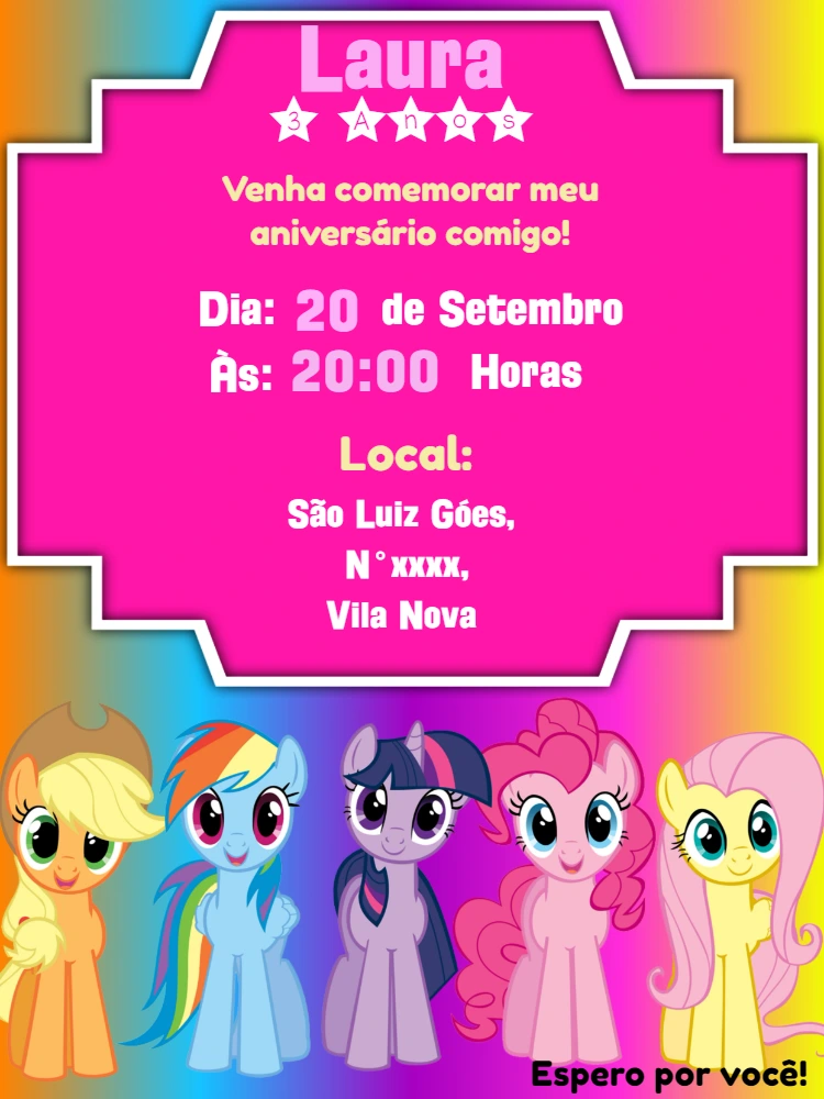 Convite de Aniversário My Little Pony com Personagens para Editar