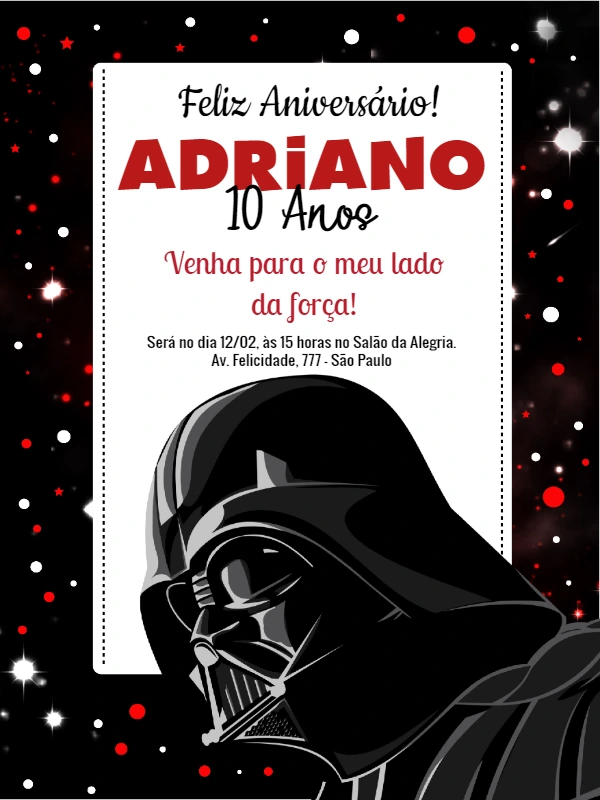 Convite de Aniversário Star Wars Darth Vader para Editar Online