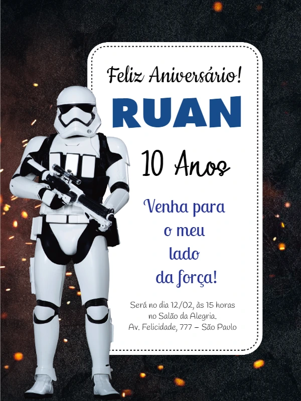 Convite de Aniversário Stormtrooper Star Wars para Editar Online