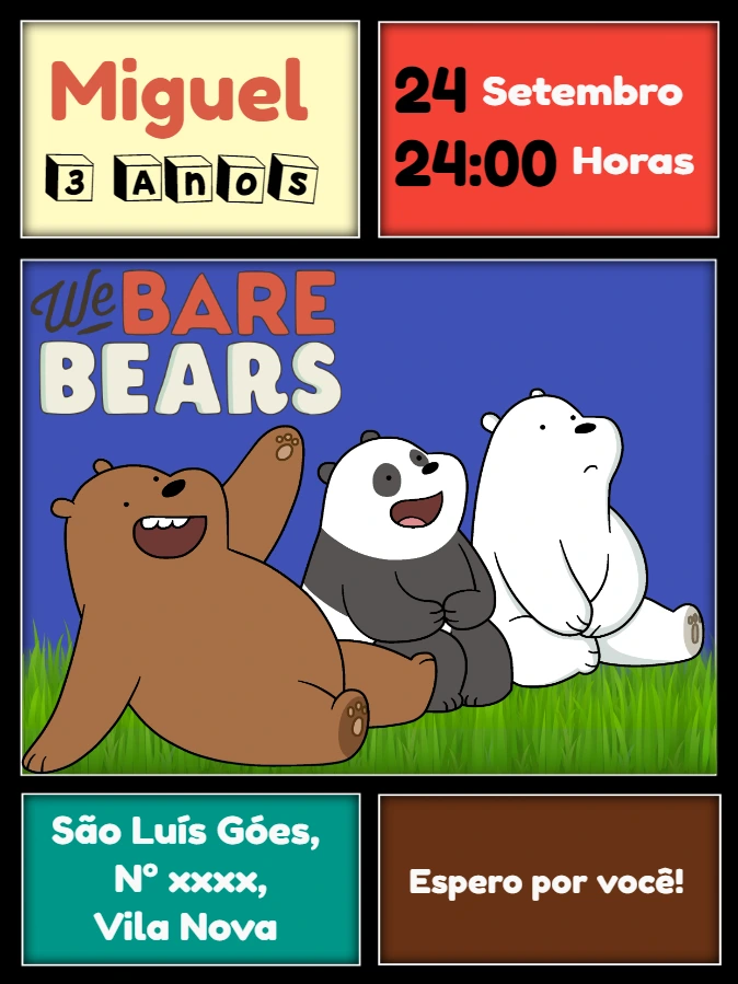 Convite de Aniversário We Bare Bears para Editar Online
