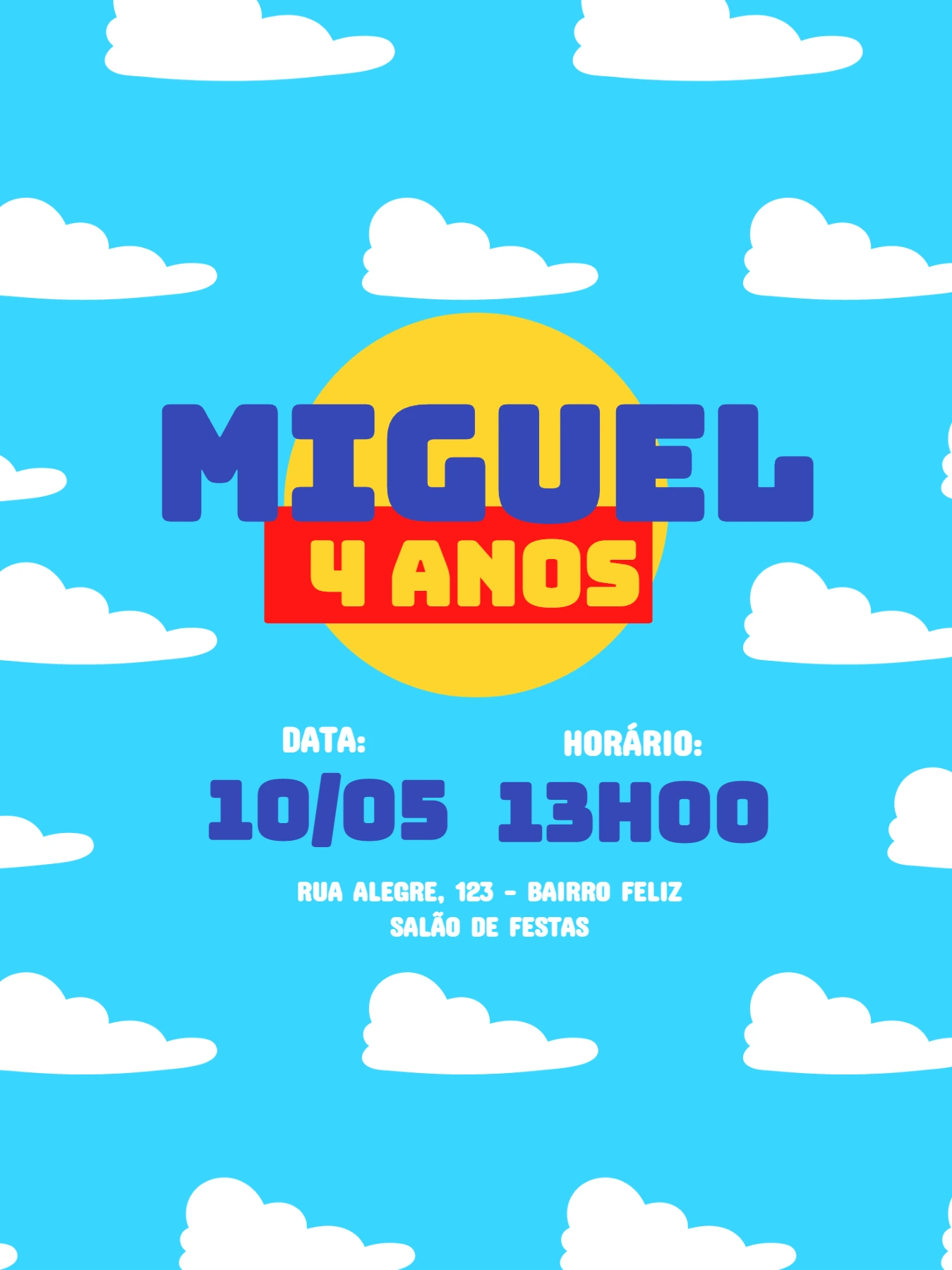 Convite Aniversário Toy Story com Nuvens para Editar Online