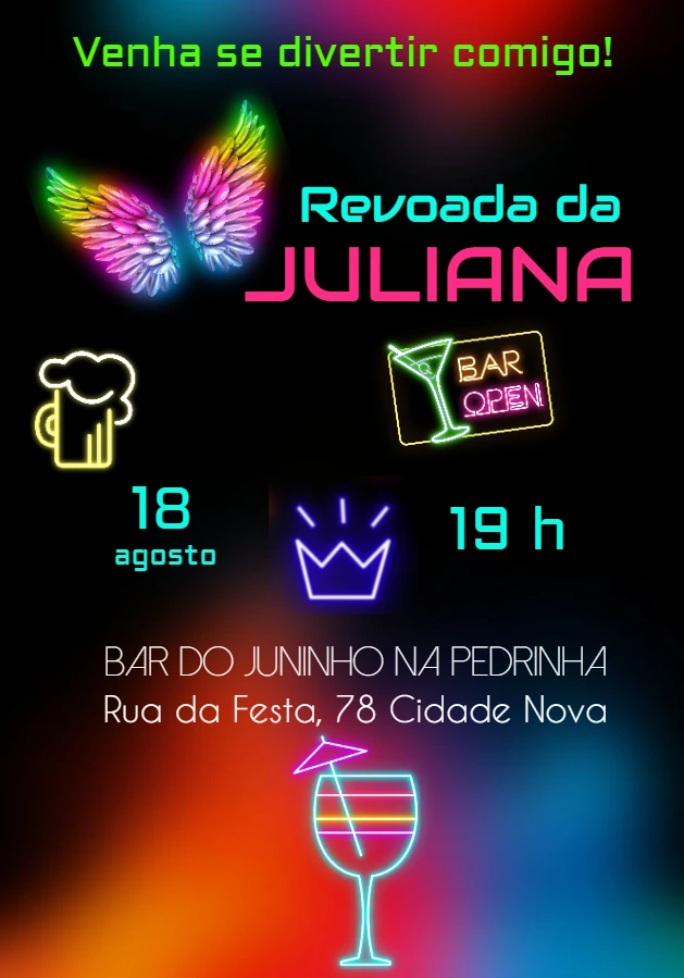 Convite de Aniversário Festa Neon e Balada para Editar Online