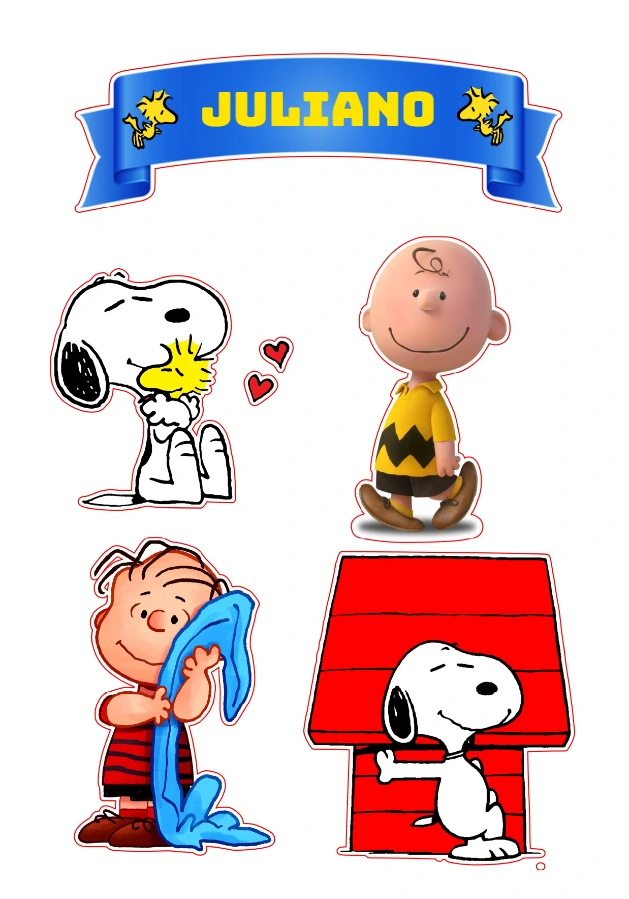 Topo de Bolo Snoopy e Turma Editável para Imprimir
