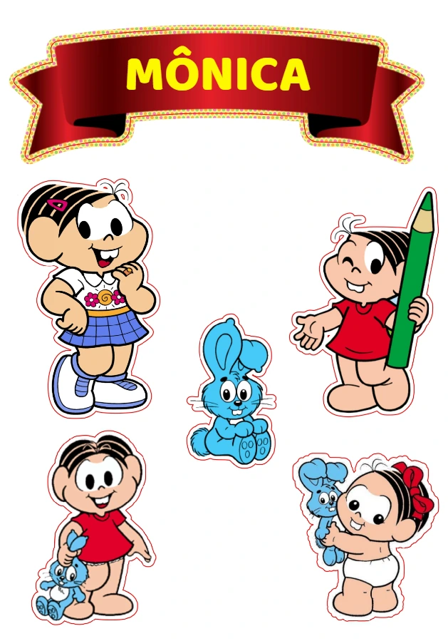 Topo de Bolo Turma da Mônica com Personagens para Editar Online