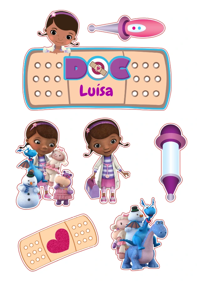 Topo de Bolo Doutora Brinquedos Editável para Imprimir