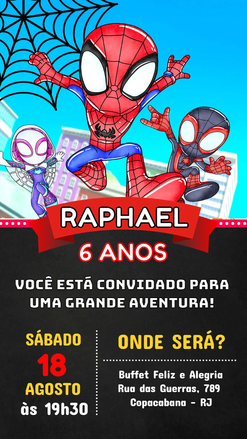 Convite Aniversário Spidey e Seus Amigos para Editar