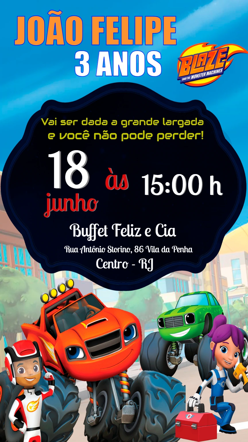 Convite de Aniversário Blaze and the Monster Machines para Editar