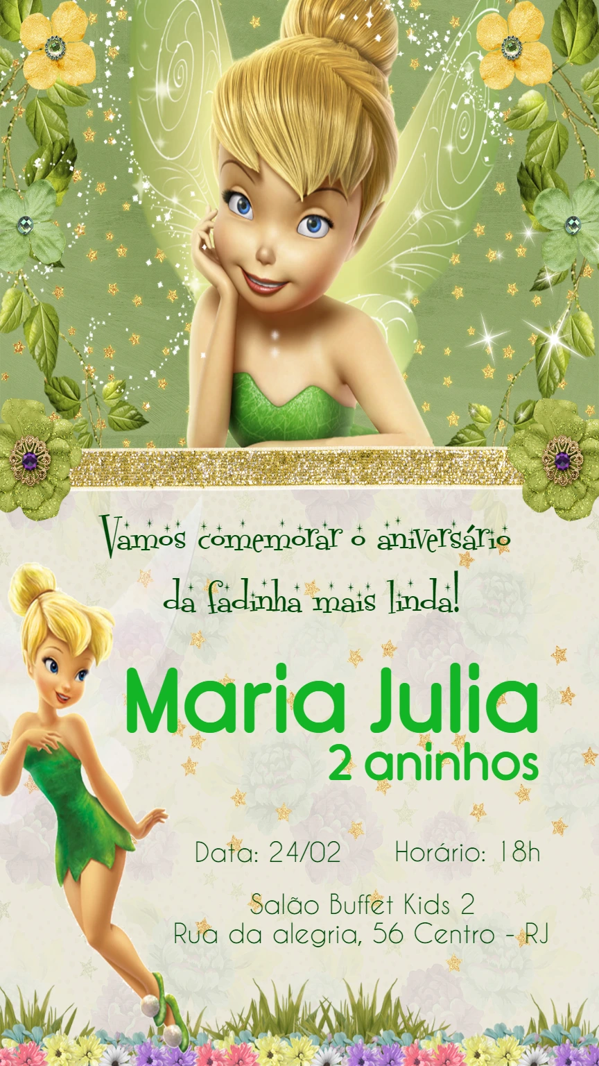 Convite de Aniversário Sininho Tinker Bell para Editar Online