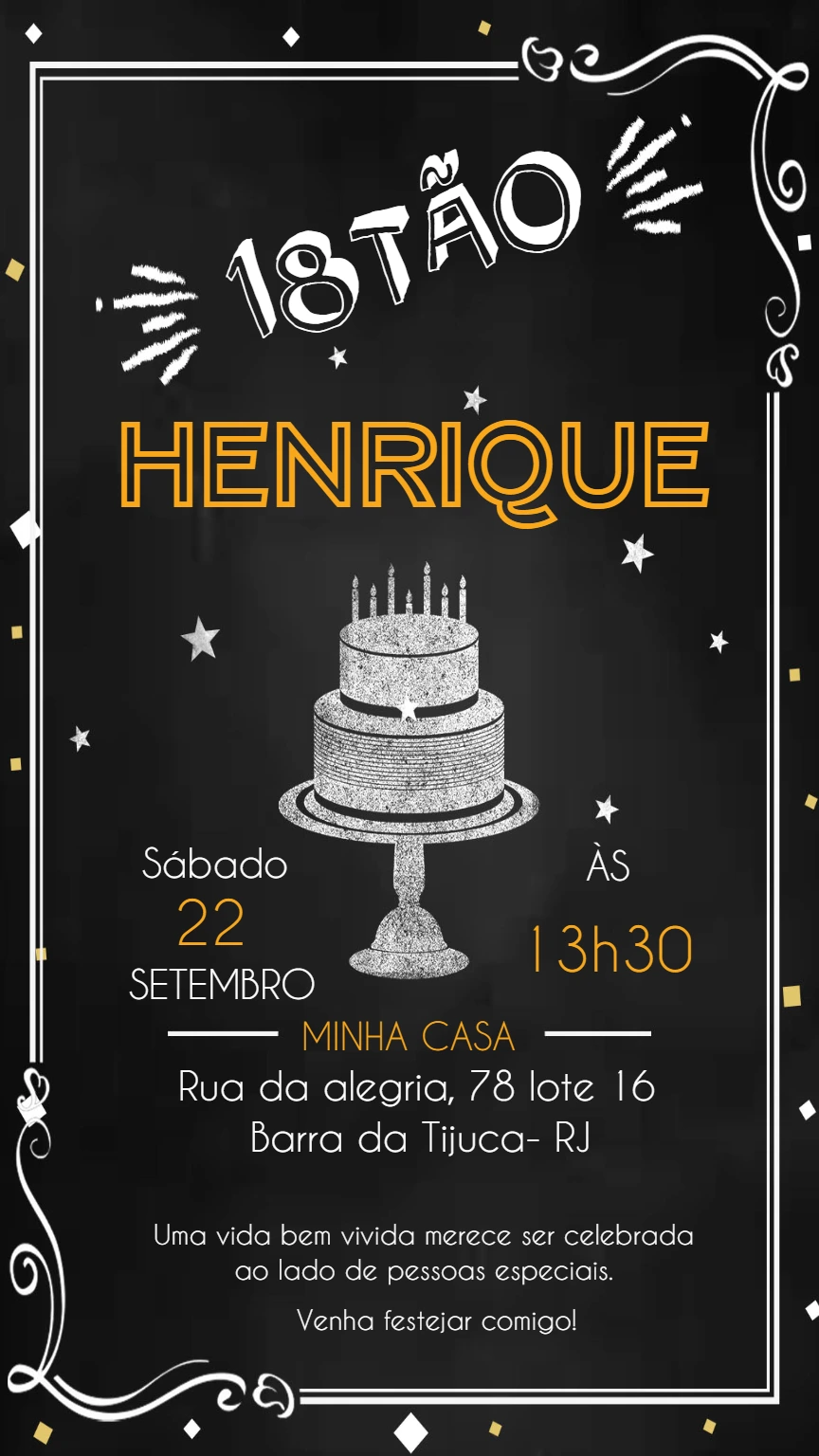 Convite de Aniversário Masculino Chalkboard para Editar