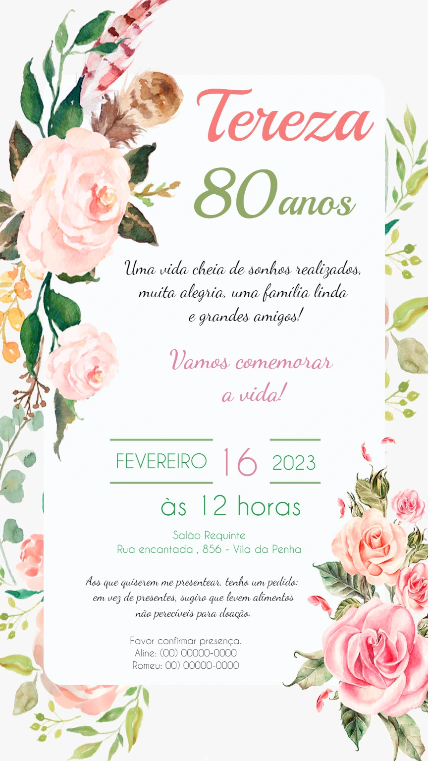 Convite de Aniversário Floral Delicado para Editar Online