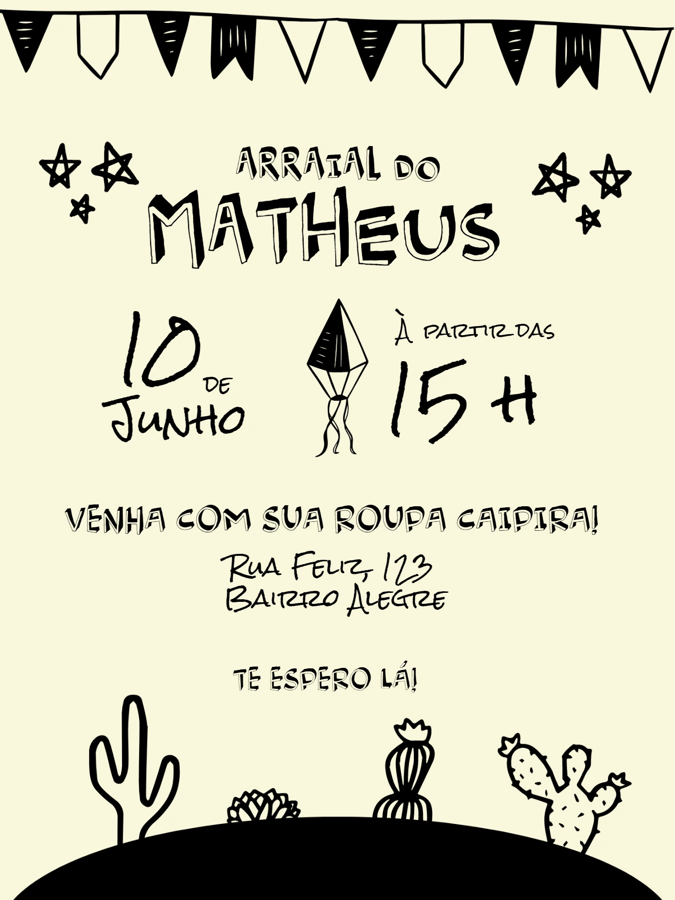 Convite Festa Junina Aniversário Rústico para Editar Online