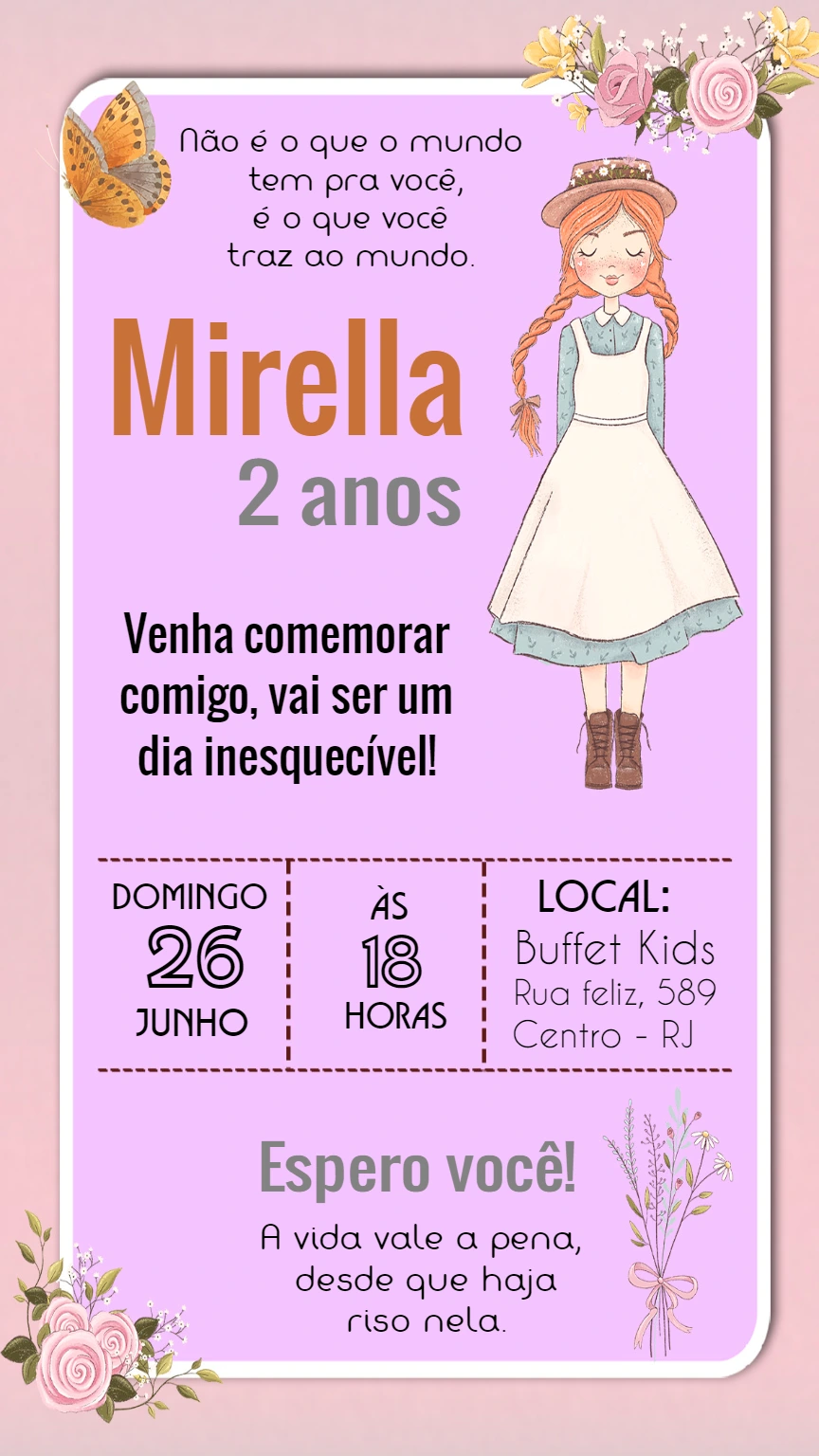 Convite Aniversário Anne with an E para Editar Online