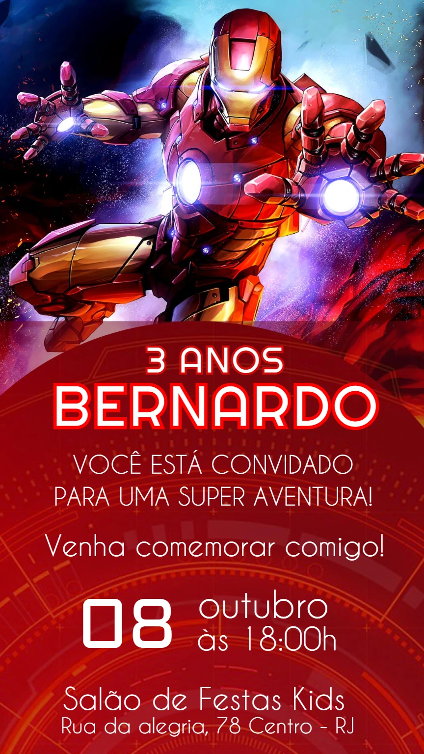 Convite de Aniversário Homem de Ferro para Editar Online