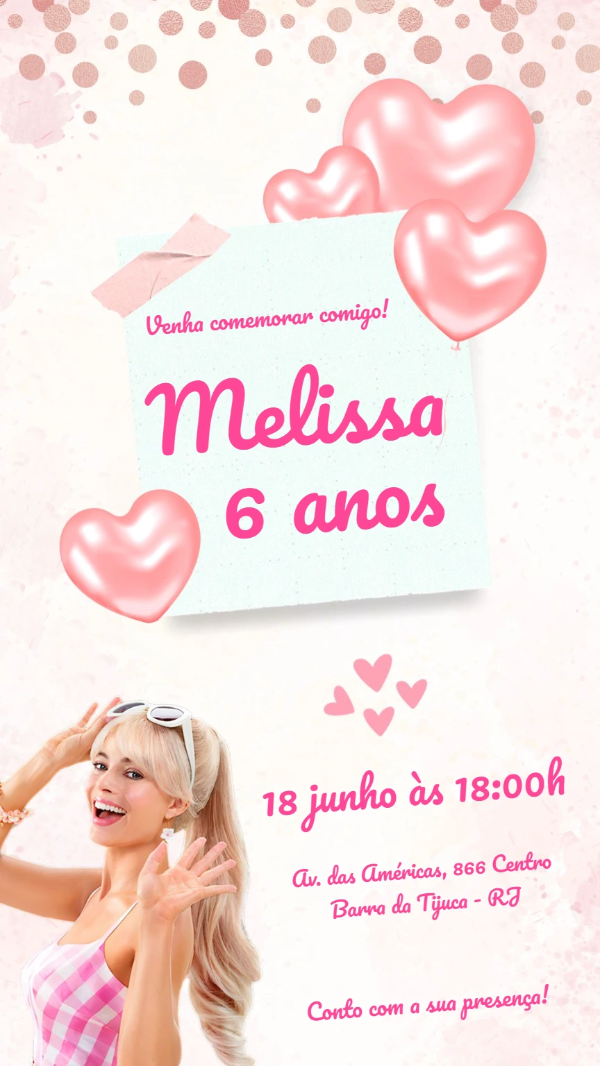 Convite de Aniversário Tema Barbie para Editar Online