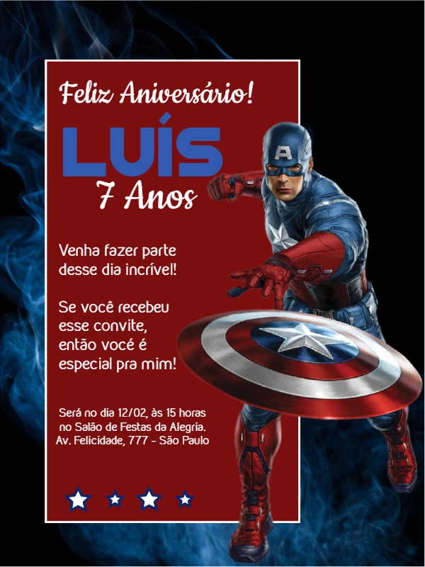 Convite de Aniversário Capitão América Editável Online