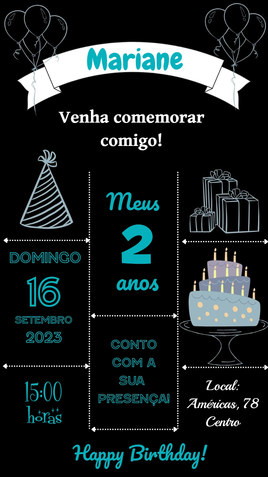 Convite de Aniversário Chalkboard Editável Online