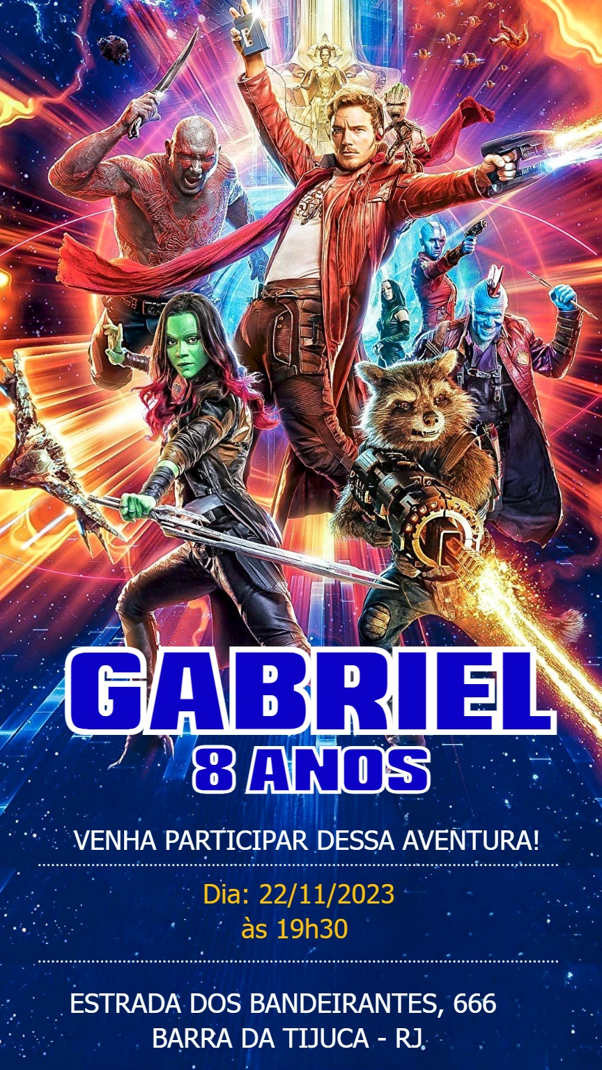 Convite Aniversário Guardiões da Galáxia para Editar Online