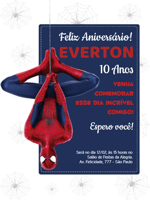Convite de Aniversário Homem Aranha para Editar Online