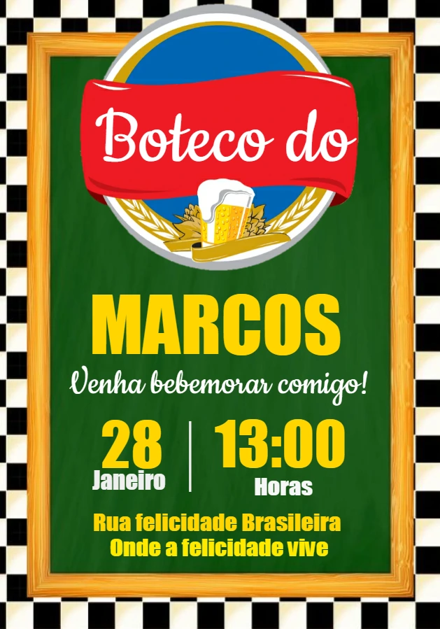 Convite de Aniversário Tema Boteco para Editar Online