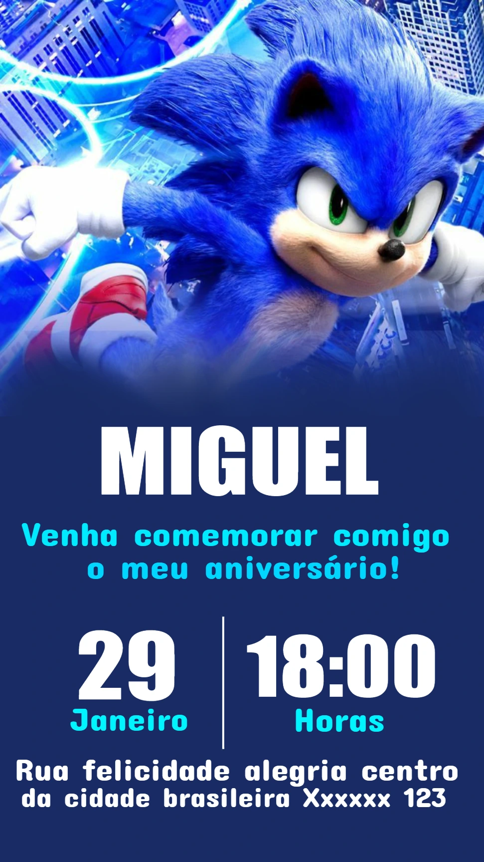 Convite de Aniversário Sonic Editável Online para Imprimir
