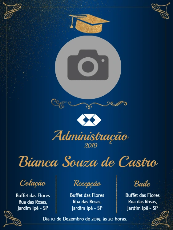 Convite de Formatura Administração com Foto para Editar Online