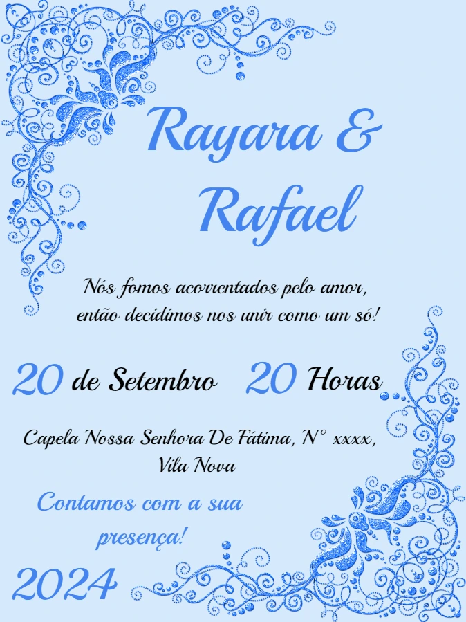 Convite de Casamento Arabescos Azul para Editar Online