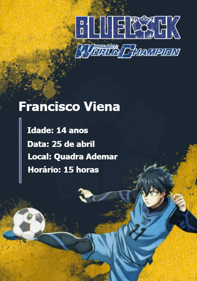 Convite de Aniversário Blue Lock com Personagens para Editar