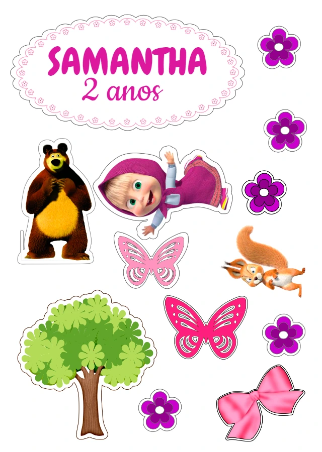 Topo de Bolo Masha e o Urso com Elementos para Editar Online