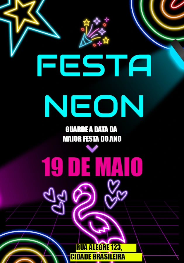 Convite de Aniversário Neon para Editar Online