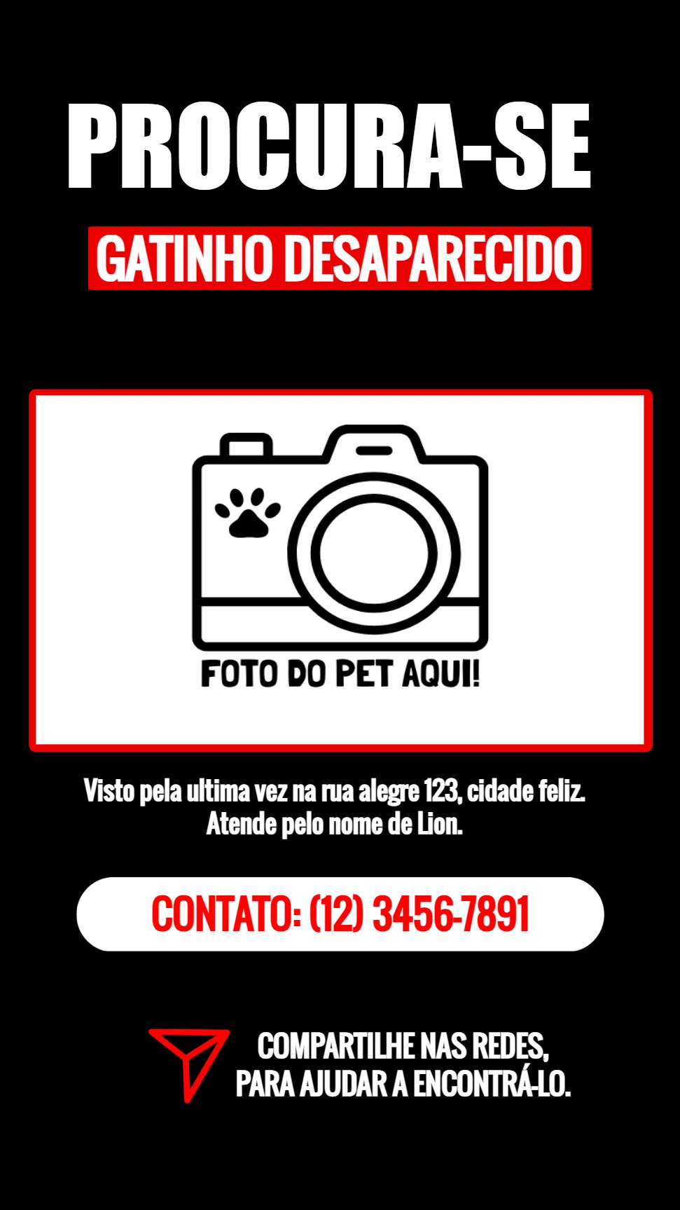 Cartaz Pet Desaparecido com Foto para Editar Online