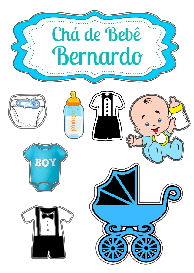 Topo de Bolo Chá de Bebê Menino Editável para Imprimir