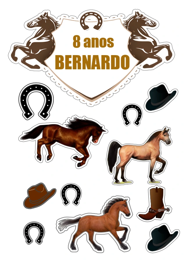 Topo de Bolo Rodeio Cavalos para Editar e Imprimir