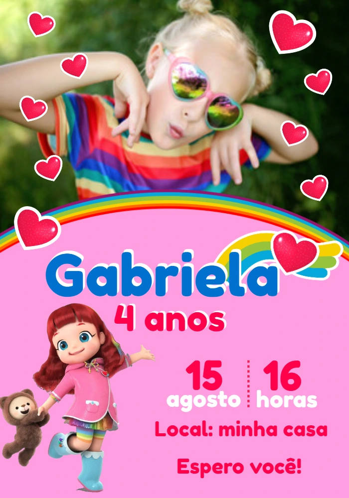 Convite Aniversário Rainbow Ruby com Foto para Editar Online