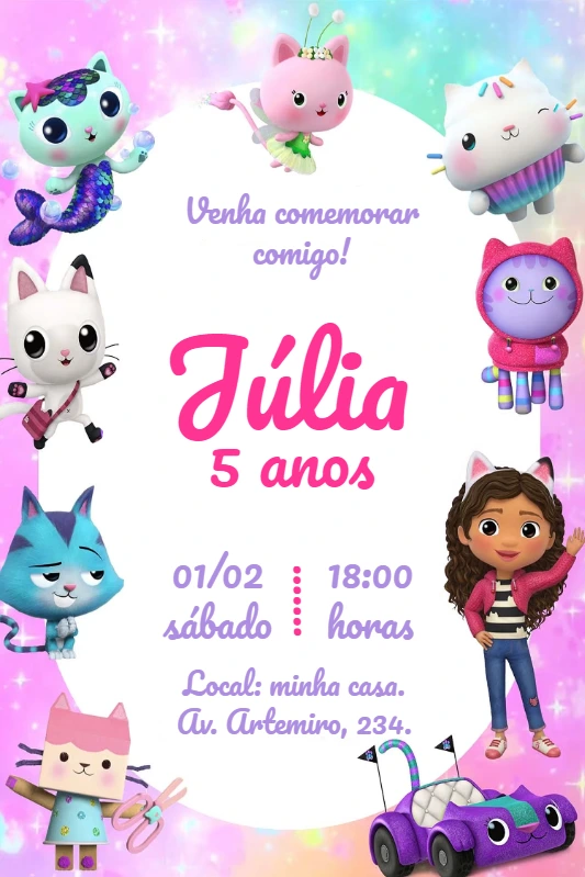 Convite A Casa Mágica da Gabby Aniversário para Editar Online