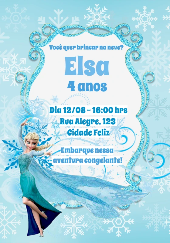 Convite de Aniversário Frozen com a Elsa para Editar Online