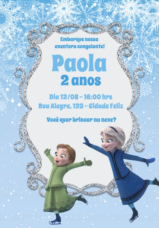 Convite de Aniversário Frozen para Editar Online com Personagens